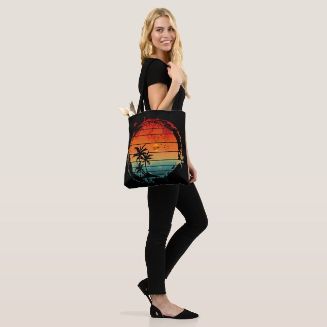 trendy sunset palm tree tote bag (On Model)