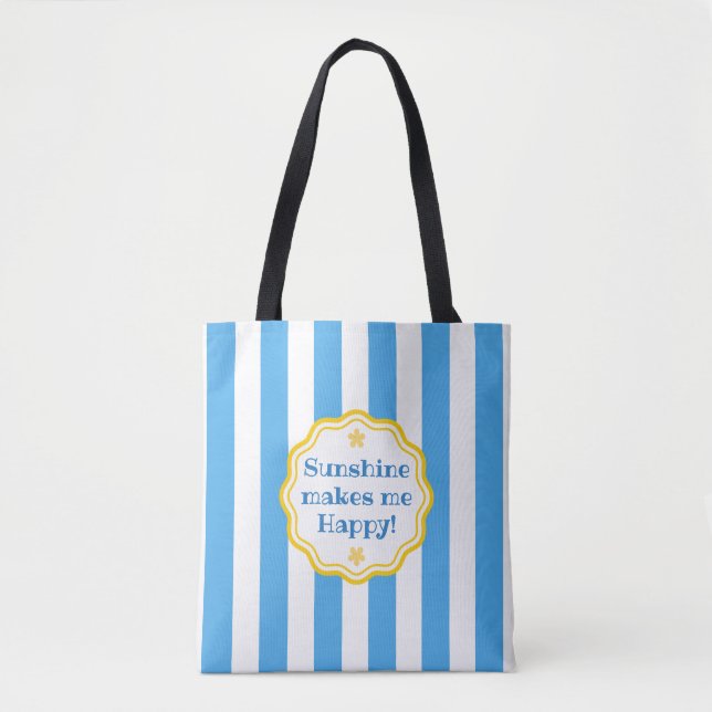 Trendy Sunshine Blue & White Wide Stripe Tote Bag (Front)
