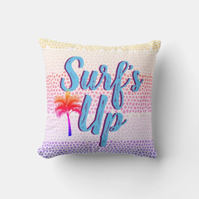 Trendy Surf's Up Sunset Palm Tree Throw Pillow (Front)