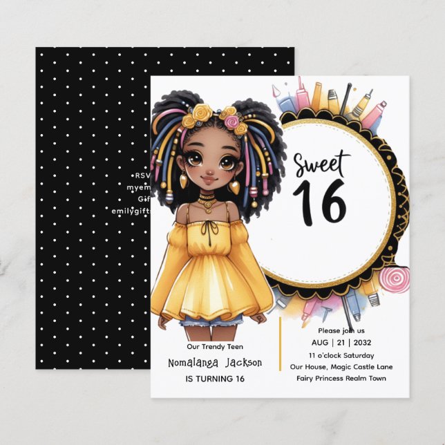 Trendy Sweet 16 Black Teen Birthday Black Gold (Front/Back)