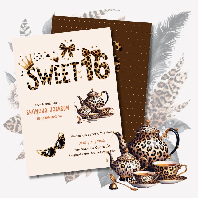Trendy Sweet 16 Leopard Print Tea Party Invitation (Creator Uploaded)