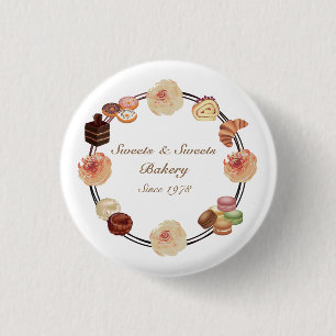 Trendy Sweets Bakery Watercolor Floral Business 1 Inch Round Button