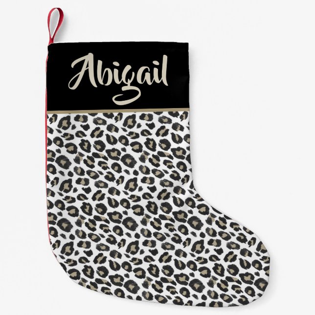 Trendy Tan Leopard Print - Personalized Small Christmas Stocking (Front)