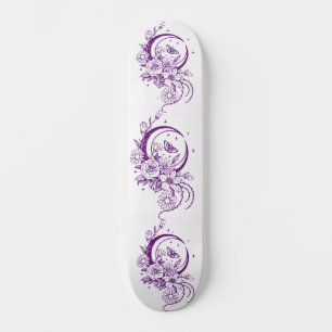Trendy Tattoo Style Floral Crescent Moon Deck Skateboard