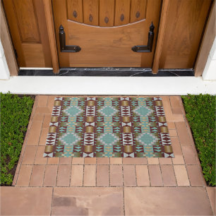 Trendy Taupe Beige Brown Aqua Turquoise Blue Art Doormat
