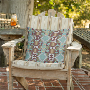 Trendy Taupe Beige Brown Aqua Turquoise Blue Art Outdoor Pillow
