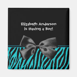 Trendy Teal And Black Zebra Print Boy Baby Shower Magnet