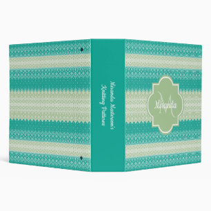 Trendy Teal and Light Green Knit Pattern and Name Binder