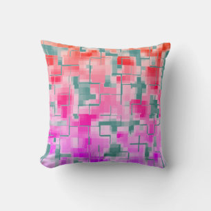 Trendy Teal and Rainbow Abstract Pattern Throw Pillow