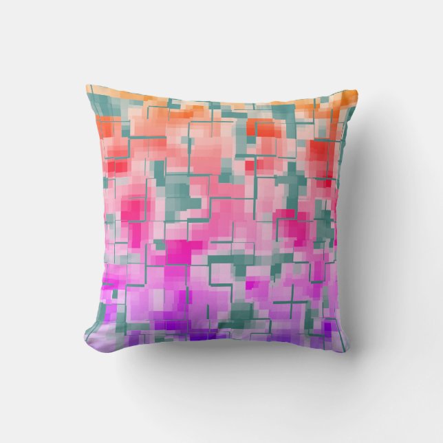 Trendy Teal and Rainbow Abstract Pattern Throw Pillow (Front)