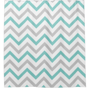 Trendy Teal Blue, Grey and White Chevron Pattern
