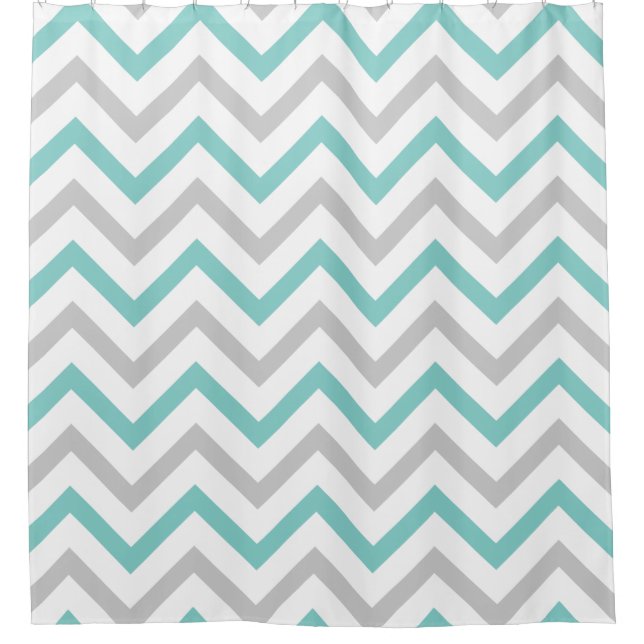 Trendy Teal Blue, Grey and White Chevron Pattern (Front)
