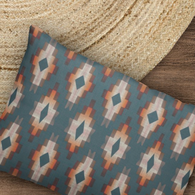 Trendy Teal Blue Orange Dark Brown Grey Tribal Art Pillowcase (Creator Uploaded)