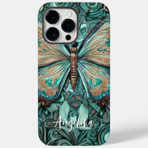 Trendy Teal Butterfly Personalized Name Case-Mate iPhone 14 Pro Max Case