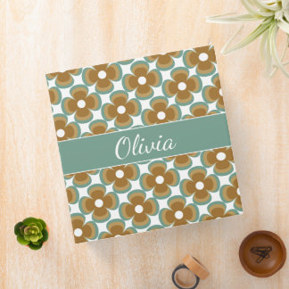 Trendy Teal Caramel Retro Groovy Flowers Seamless Binder