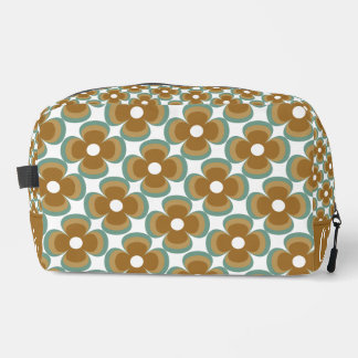 Trendy Teal Caramel Retro Groovy Flowers Seamless Dopp Kit