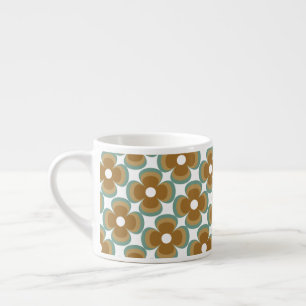 Trendy Teal Caramel Retro Groovy Flowers Seamless Espresso Cup