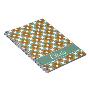 Trendy Teal Caramel Retro Groovy Flowers Seamless Notebook