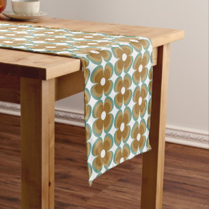 Trendy Teal Caramel Retro Groovy Flowers Seamless Short Table Runner