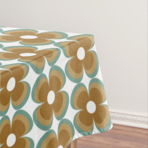 Trendy Teal Caramel Retro Groovy Flowers Seamless Tablecloth