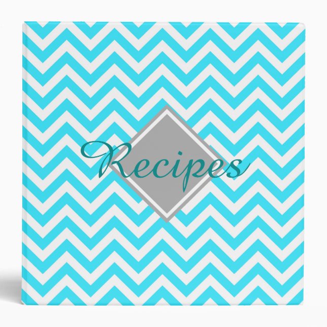 Trendy Teal Chevron Pattern with Recipes monogram Binder (Front)