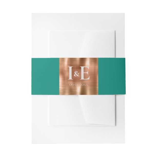Trendy Teal & Faux Copper Foil Wedding Stationery  Invitation Belly Band (Front Example)