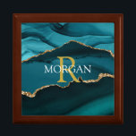 Trendy Teal Gold Black Agate, DIY Monogram & Name Gift Box<br><div class="desc">Personalize with your Monogram and Name In Gold and White Text on Teal,  Gold and Black Agate. This simple Classic Design is sure to get attention.</div>