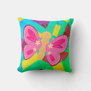 Trendy Teal, Green and Pink abstract butterfly   Throw Pillow