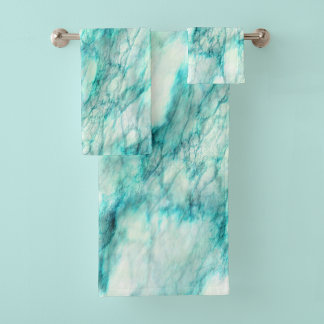 Trendy Teal Marble Pattern Bath Towel Set