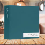 Trendy Teal Modern Minimalist Stylish Binder<br><div class="desc">A stylish minimalist personalized binder design with modern typography which can easily be personalised with your own name. The design features a stylish horizontal banner on a teal blue green background.</div>