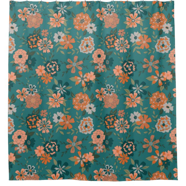 Trendy Teal Orange Pattern Vines Flowers (Front)