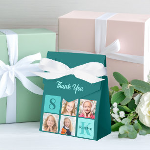 Trendy Teal Photo Collage Custom Birthday Party Favor Box