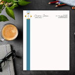 Trendy Teal Stripes Gold Logo Letterhead<br><div class="desc">Enhance your professional correspondence with our Trendy Striped Letterhead. This contemporary minimalist design features an elegant white backdrop with captivating two-colour stripes, adding a touch of style. The logo will be beautifully accented with gold borders adds a touch of elegance. Whether you're sending important documents, letters, or invoices, this letterhead...</div>