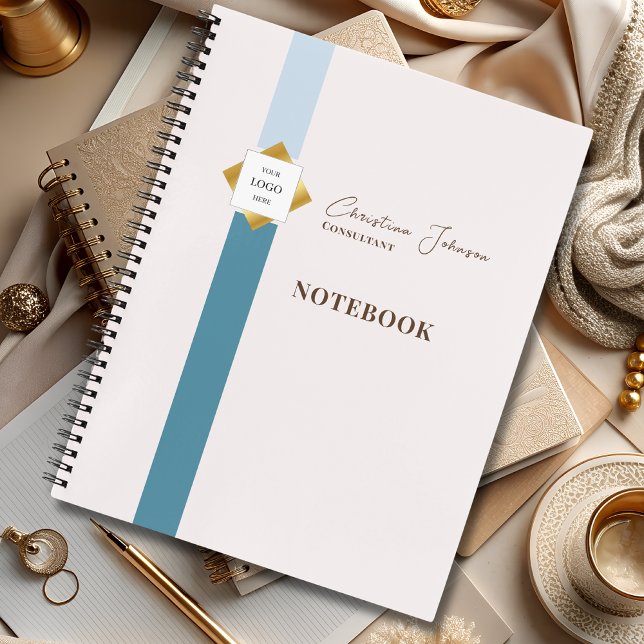 Trendy Teal Stripes Gold Logo Notebook (Creator Uploaded)