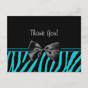 Trendy Teal Thank You Zebra Print With Ribbon Postcard