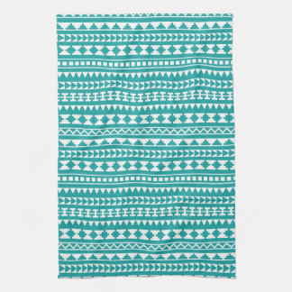 Trendy Teal Tribal Aztec Pattern Kitchen Towel