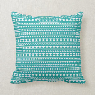 Trendy Teal Tribal Aztec Pattern Throw Pillow