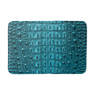 trendy teal turquoise aqua blue alligator print bath mat