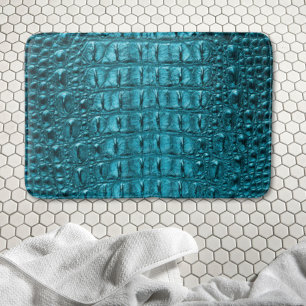 trendy teal turquoise aqua blue alligator print bath mat