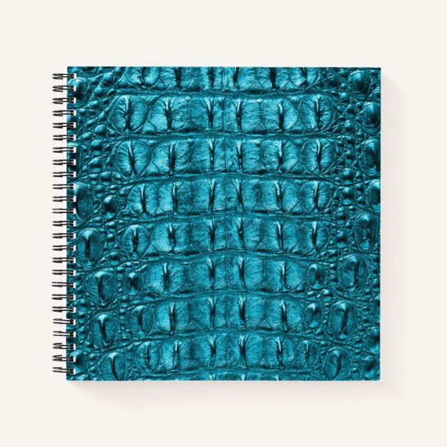 trendy teal turquoise aqua blue alligator print notebook (Front)