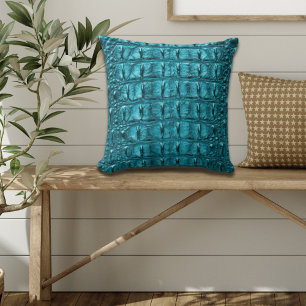 trendy teal turquoise aqua blue alligator print throw pillow