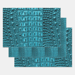 trendy teal turquoise aqua blue alligator print wrapping paper sheet
