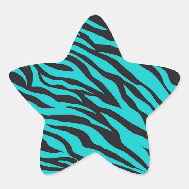 Trendy Teal Turquoise Black Zebra Stripes Star Sticker (Front)
