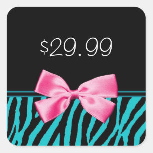 Trendy Teal Zebra Stripes Hot Pink Sales Tag