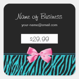 Trendy Teal Zebra Stripes Pink Ribbon Price Tags