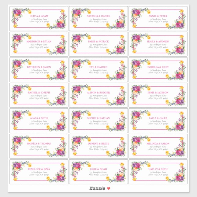 Trendy Technicolor Boho Floral Guest Address (Sheet)