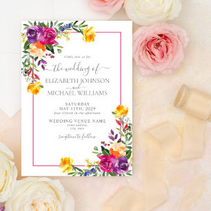 Trendy Technicolor Boho Floral Photo Wedding Invitation