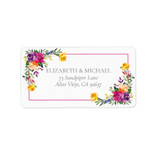 Trendy Technicolor Boho Floral Wedding Address Label