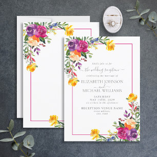 Trendy Technicolor Boho Floral Wedding Reception Invitation