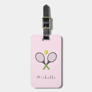 Trendy Tennis Racquet and Ball Personalized Pink Luggage Tag